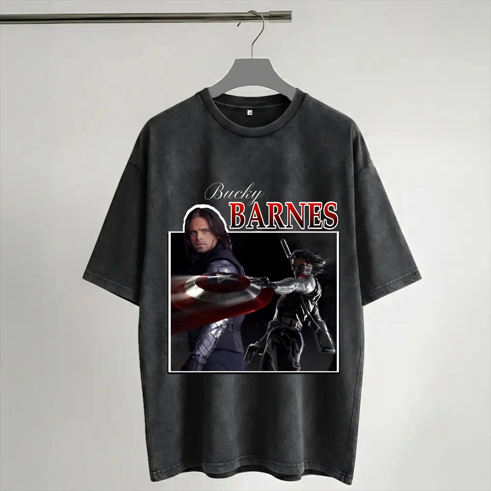 Soldier Bucky Barnes  T Shirt Hip Hop Washed Cotton Street T-Shirt  Novelty Men Women Streetwear Graphic Tops Tees