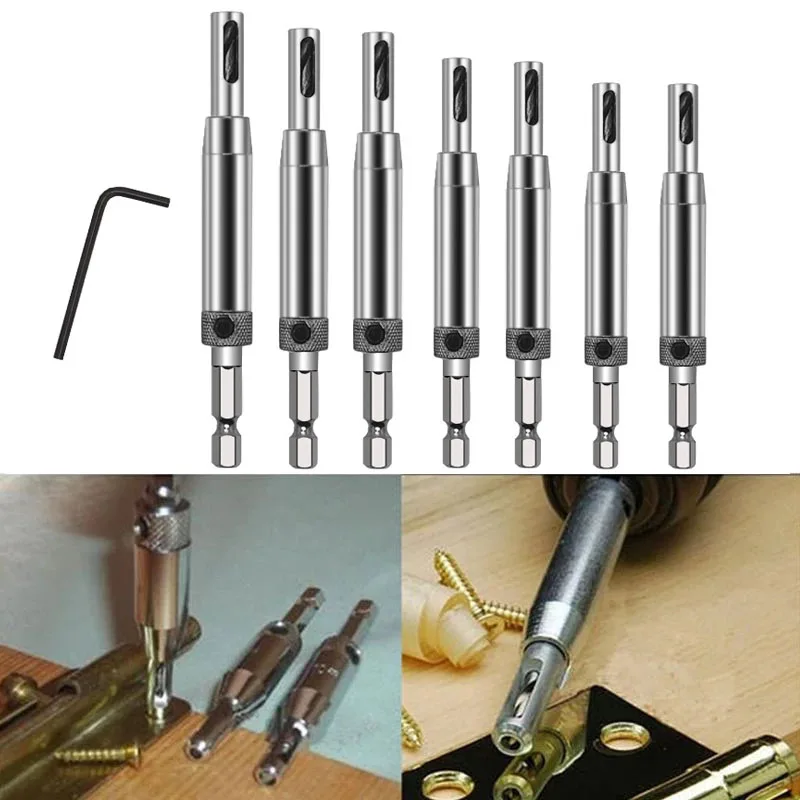 

Core Drill Bit Set Hole Puncher Hinge Tapper Self Centering Woodworking Power Tools Hexagonal Handle Positioning Hole Opener Kit