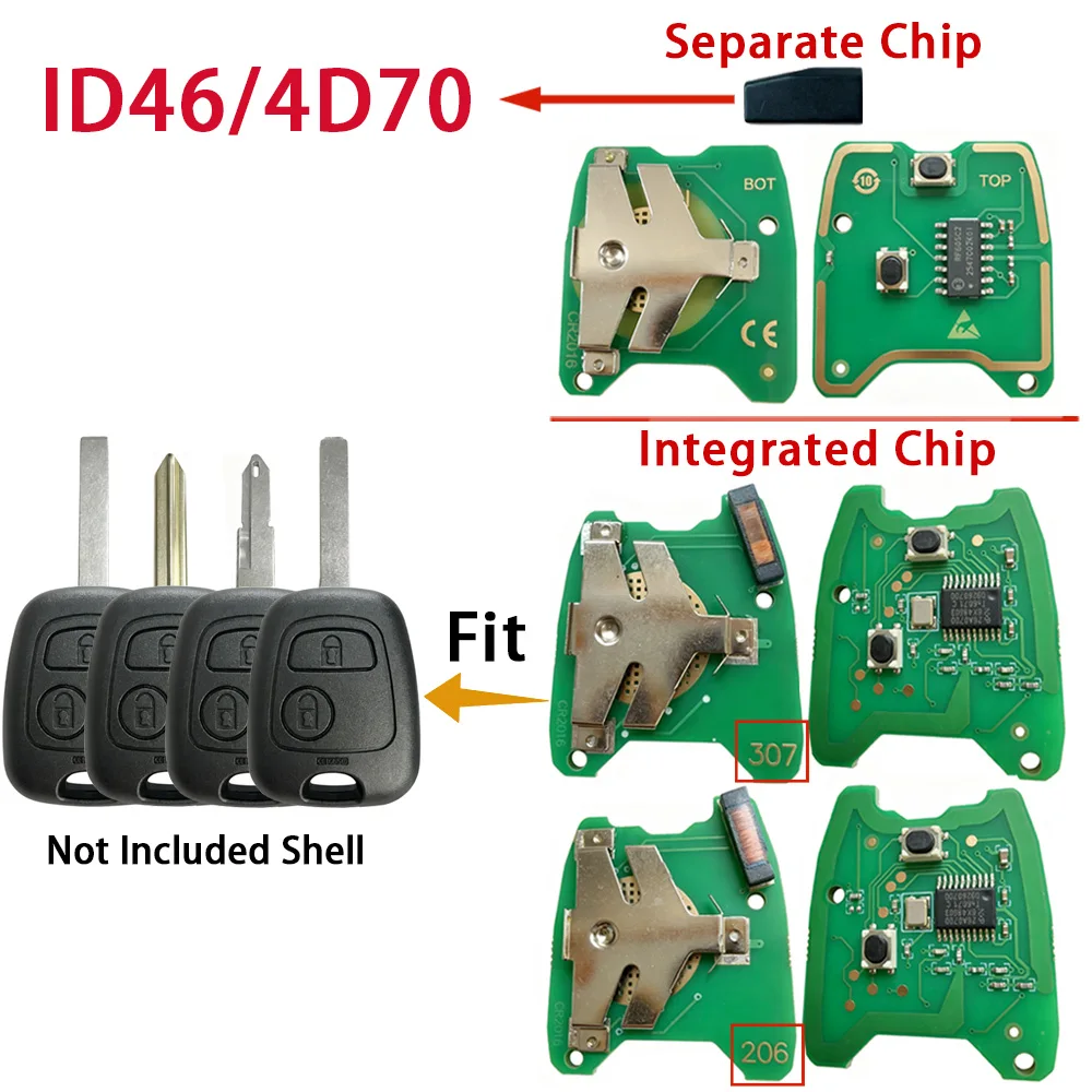 4D70 / ID46 Chip PCB 433Mhz For Citroen C1 C2 C3 C4 For Peugeot 106 107 206 306 307 407 For Toyota Ayg Smart Key Circuit Board