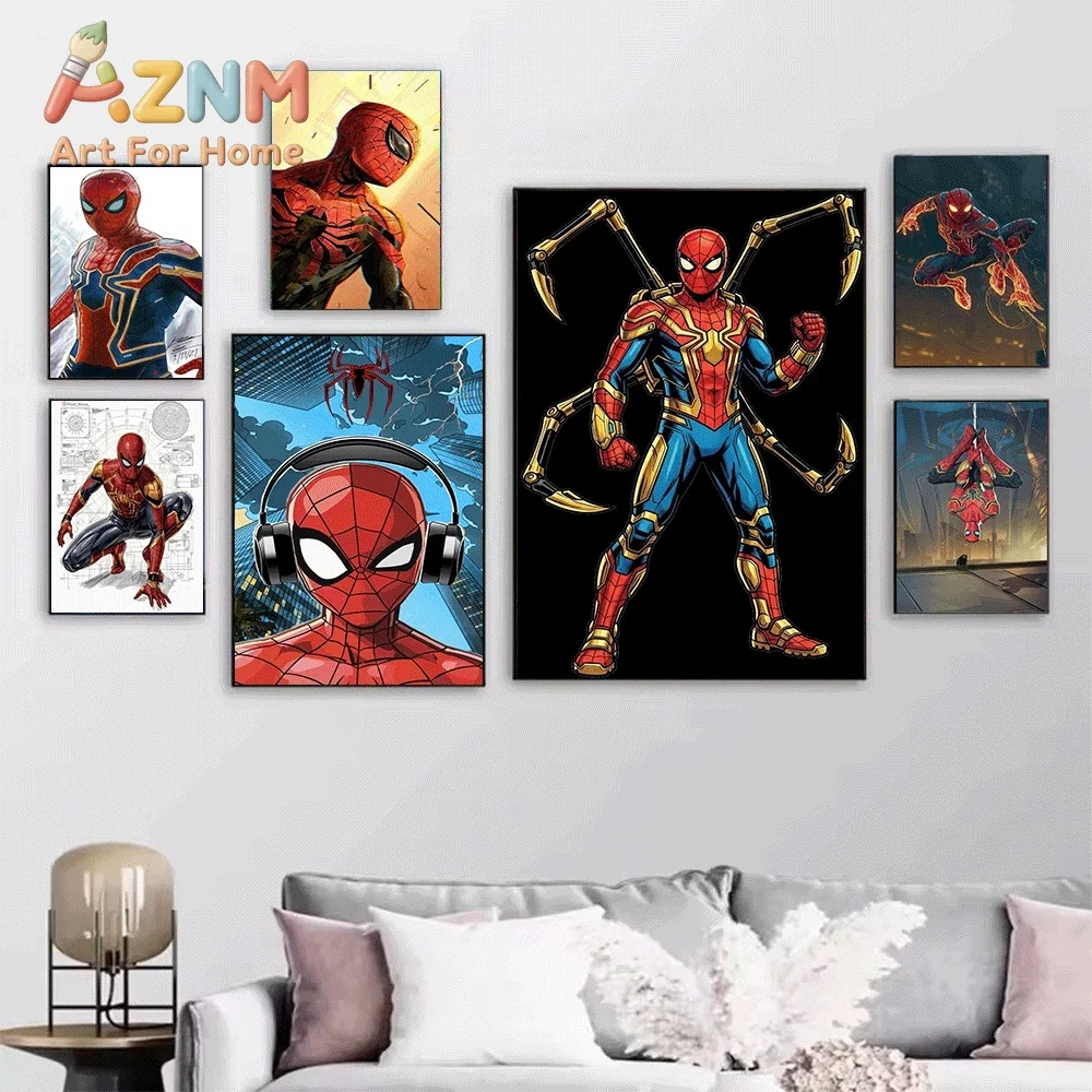 Spider-Man Iron Man Marvel Superhero Collage Canvas Wall Art No Frame Poster Print Home Bedroom Living Room Decor Artwork Pain