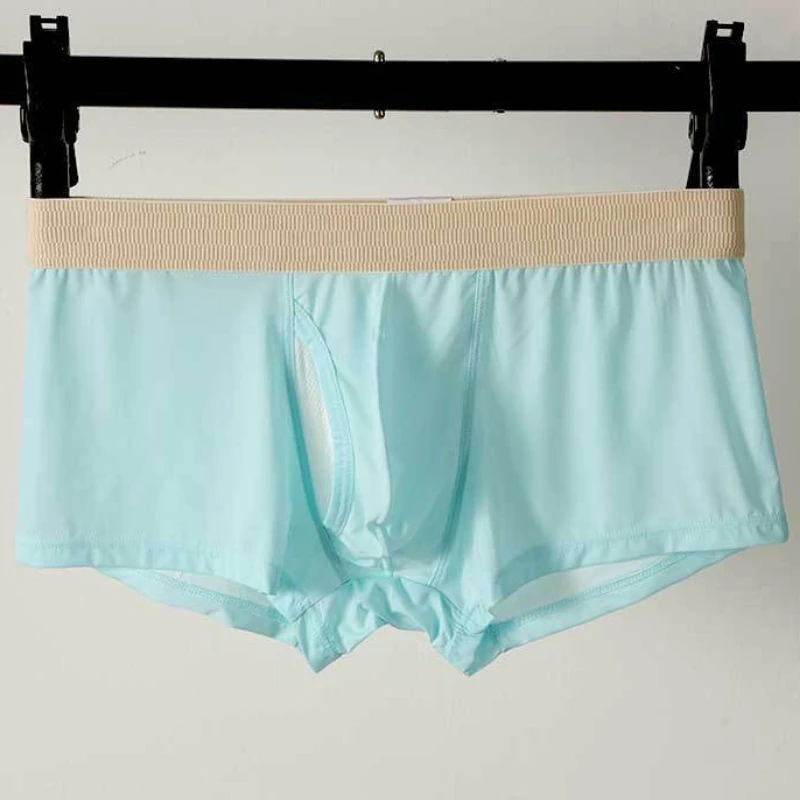 

Front Open Hole Pouch Men Boxers Physical Therapy Breathable Underpants Summer Ice Silk Cool Feeling Underwear U Convex Panties