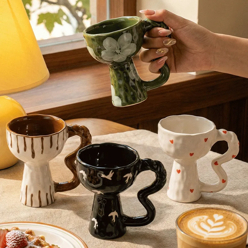 Vintage-Stil Keramikbecher Handbemalte Unregelmäßige Kaffeetasse Einzigartige Lustige Teetasse Personalisiertes Geschenk für Büro und Zuhause