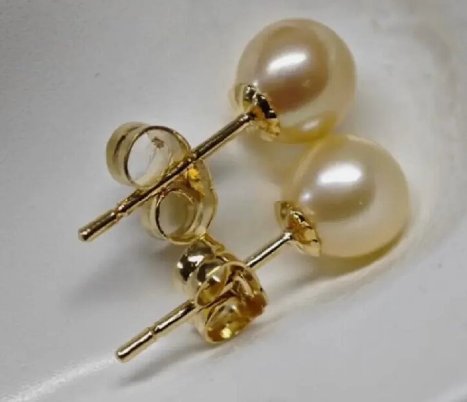 

mini natural AAA 6-7 mm South Sea yellow Pearl Earrings 14K GOLD