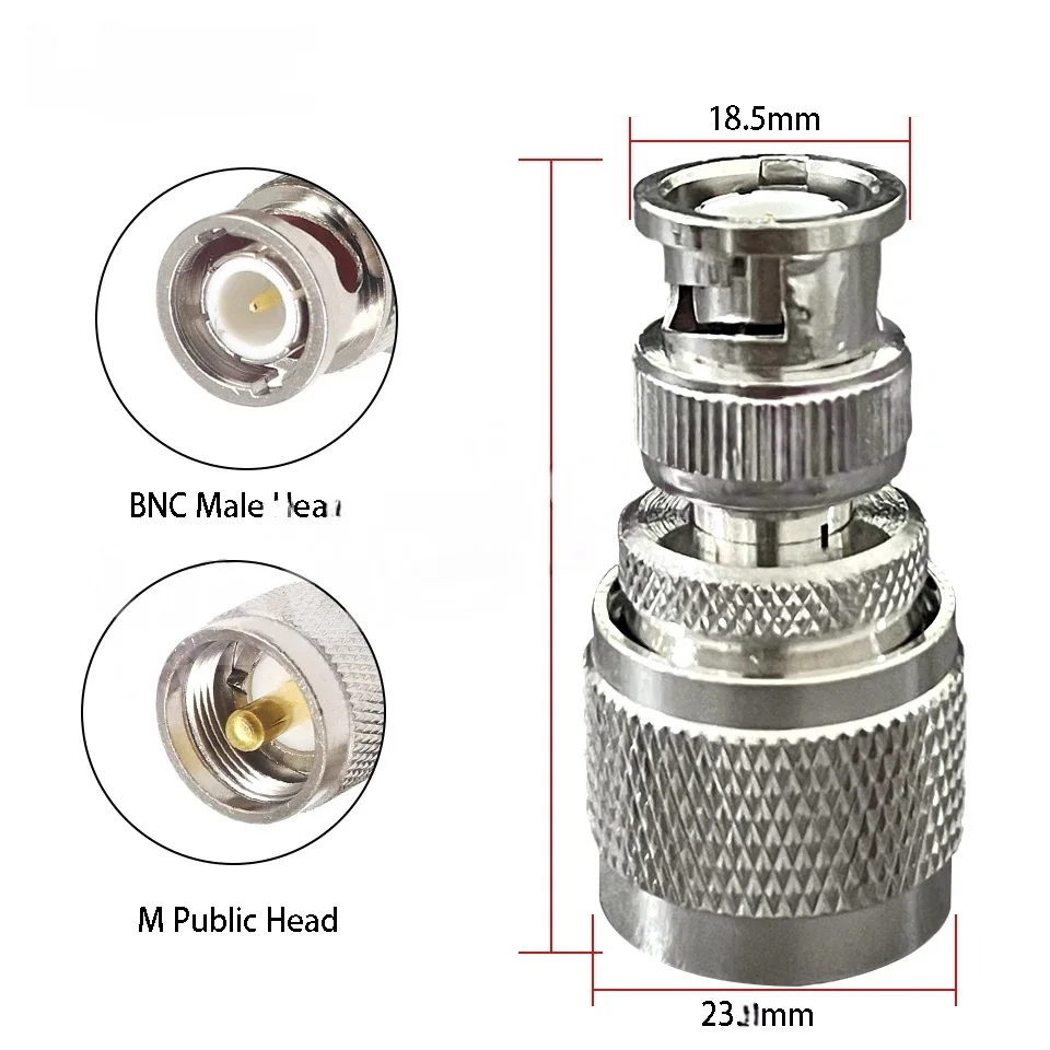 BNC to M Male Radio Frequency Adapter for Walkie Talkies - Frequency Response 100MHz to 1800MHz - Genderless