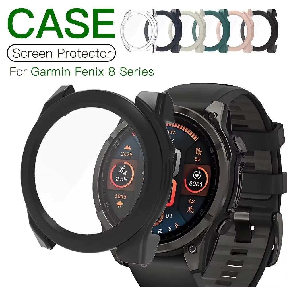 Displayschutzfolie für Garmin Fenix 8 43 mm 47 mm 51 mm, kratzfest, gehärtetes Glas + PC-Gehäuse für Garmin Fenix 8 Bumper Cove