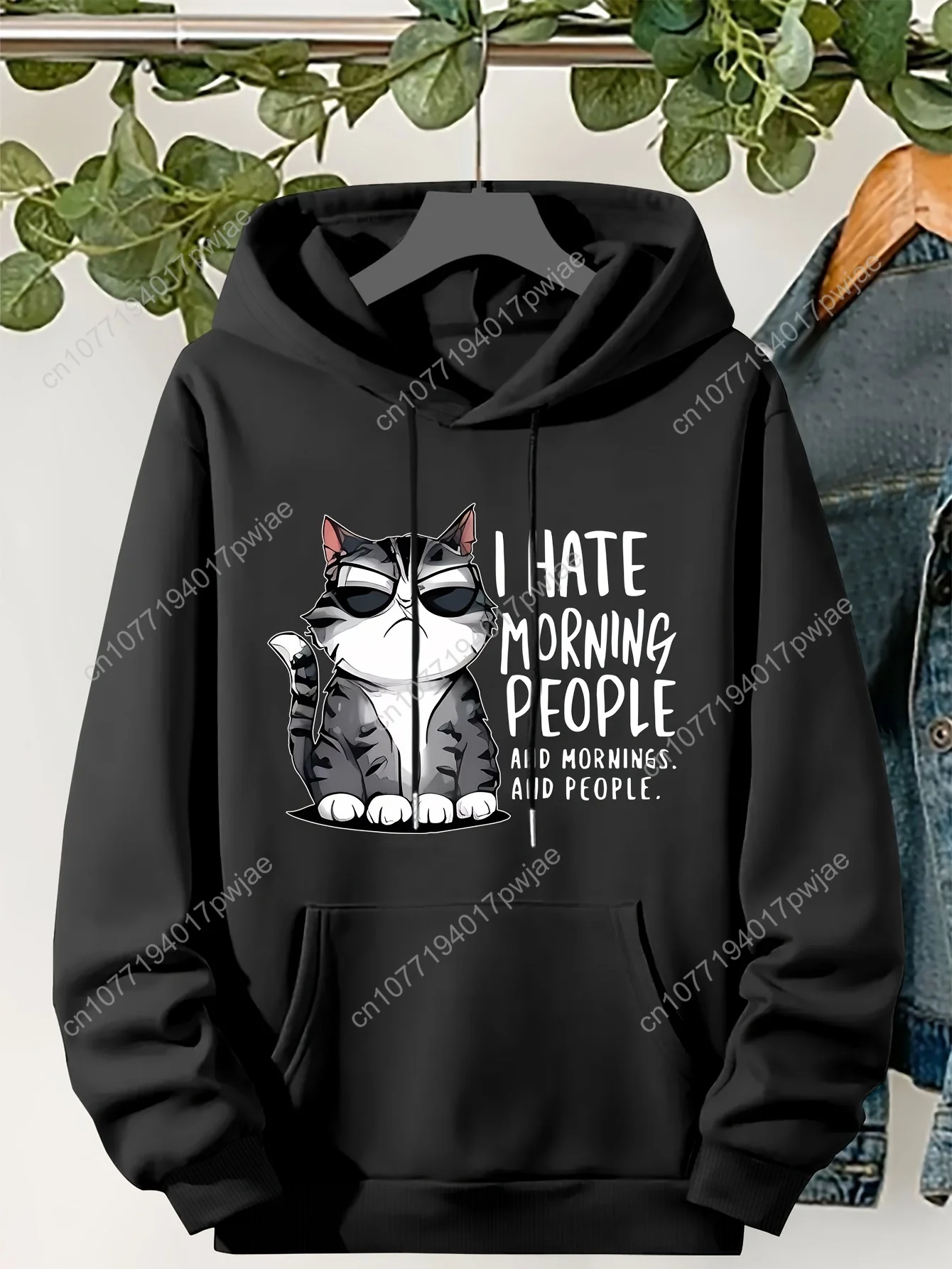 Повседневная флисовая толстовка, которую можно стирать в машине — уютный пуловер с милым котом и буквенным дизайном, карман-кенгуру — женская мода на осень/зиму