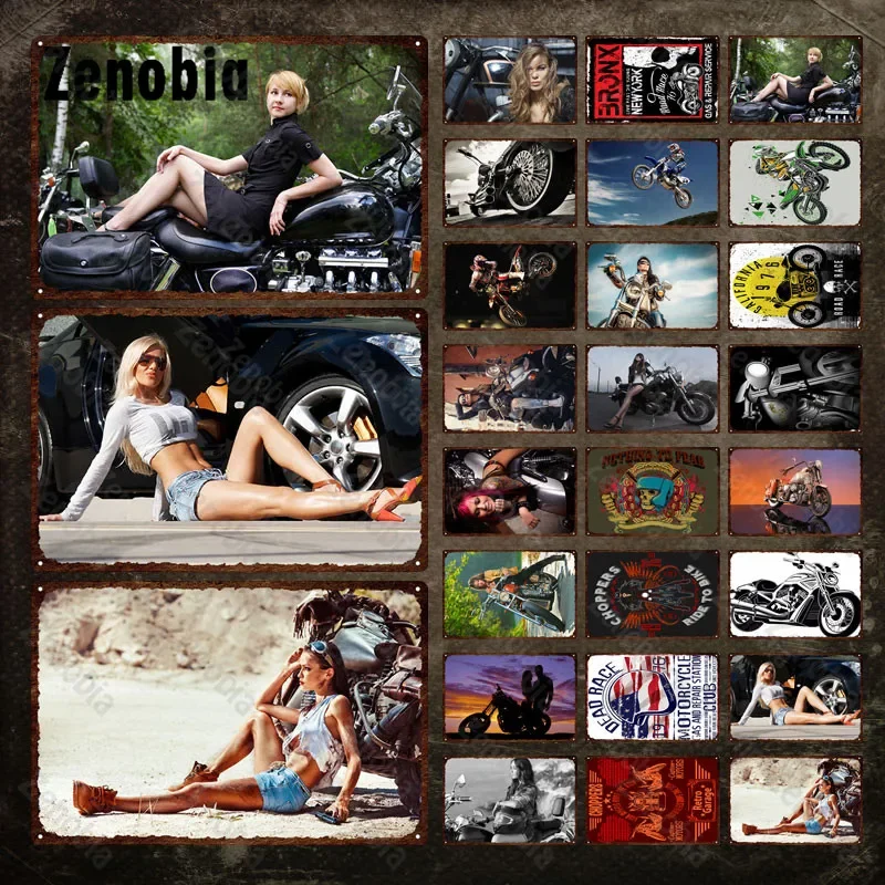 Motorcycle Metal Signs Beautiful Sexy Woman Metal Poster Choppers Retro Garage Home Decoration Tin Sign Plate Iron Paintings
