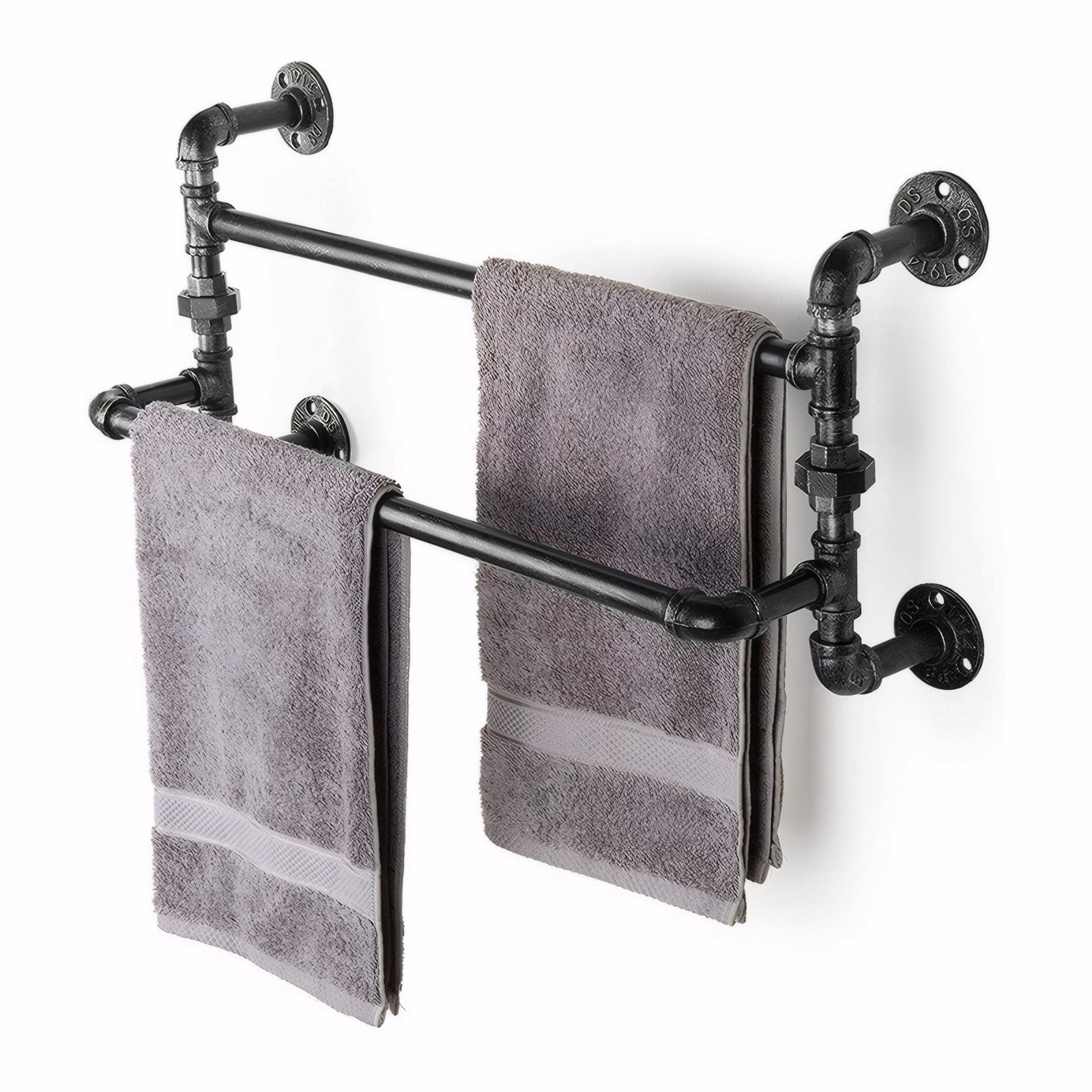 

Vintage Industrial Wrought Iron Towel Bar Wall Mounted Rustic Pipe Towel Holder Towel Organizer for Bath Towels and Washcloths