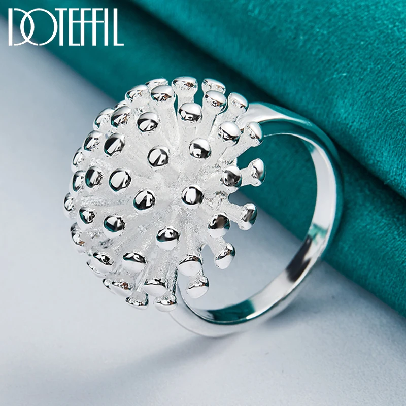 DOTEFFIL Coral Ring 925 Sterling Silver Firework For Woman Fashion Wedding Engagement Charm Jewelry
