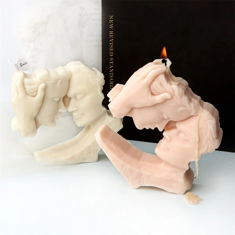 Kiss Couple Head Sculpture Silicone Mold Gypsum form DIY Handmade Plaster Candle Ornaments Handicrafts Mold Hand Gift Making