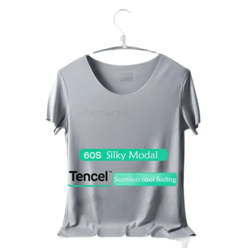 Men's 60 modal seamless cool feeling short-sleeved T-shirt round neck solid color breathable bottoming shirt