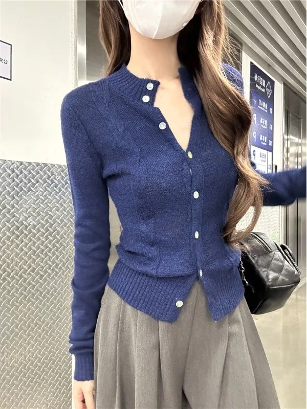 

Женский вязаный кардиган Slim Fit с длинными рукавами, весенняя новинка, повседневный стиль, из смесовой шерсти, с узором косы, на пуговицах, модный