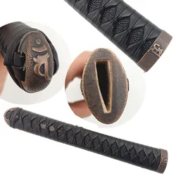 26cm HandMade Black leather Handle Tsuka For Japanese Sword Samurai Katana Fittings