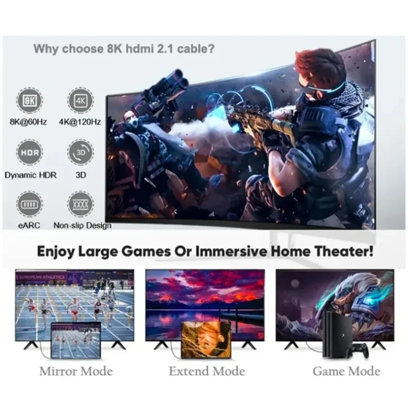 8K HDTV-кабель 2.1 HDMI-совместимый для Xiaomi TV Box PS5 Сверхвысокоскоростной совместимый шнур HDTV 2.1 8K @ 60 Гц для ПК-проектора