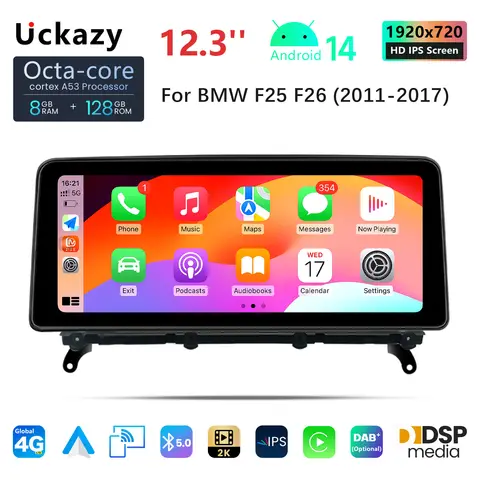 Ultra Narrow Wireless Carplay Android 14 Car Radio Screen For BMW X3 F25 CIC/NBT for BMW X4 F26 Multimedia Stereo GPS Navigation