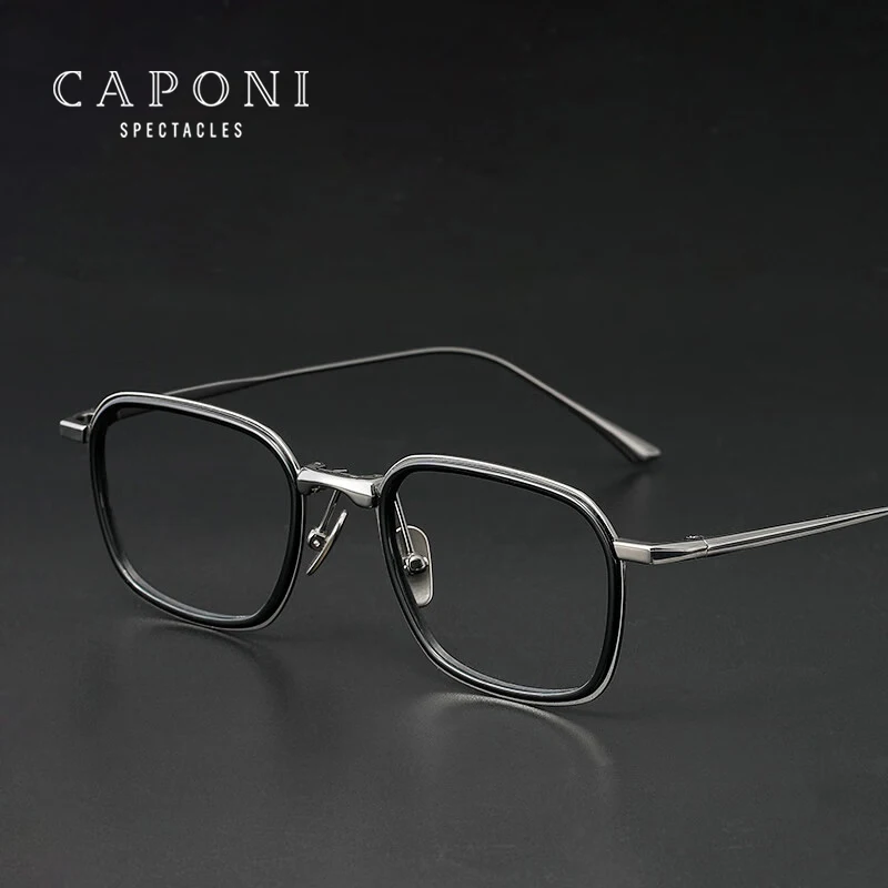 

CAPONI Pure Titanium Men's Glasses Frame Computer Anti-Blue Light UV400 Protection Eyeglasses Fashion Retro Spectacles JF22010