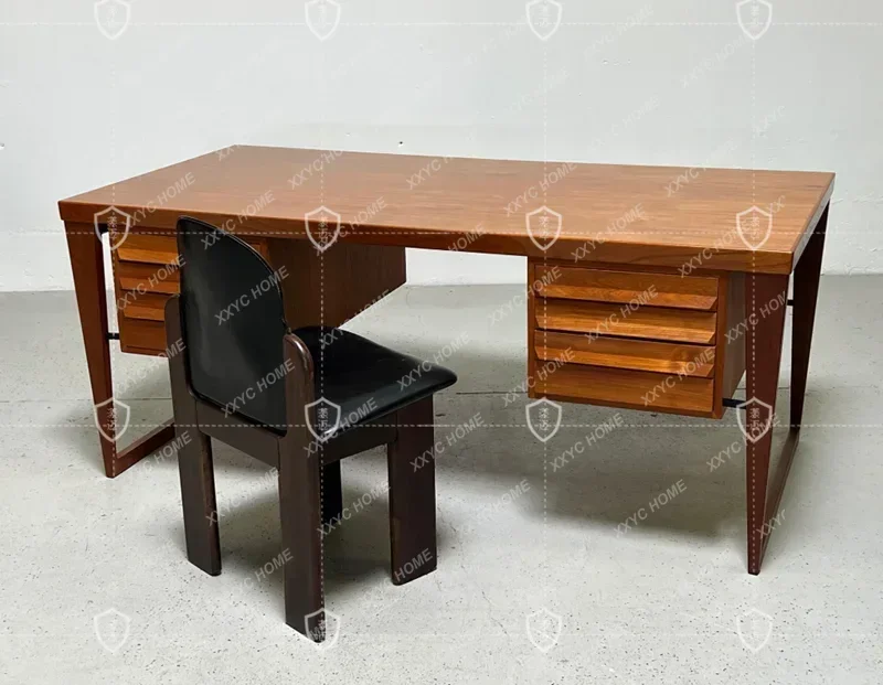 

HHMedieval Solid Wood Desk Writing Desk Retro Style Nordic Teak Simple Rose Wood Desk