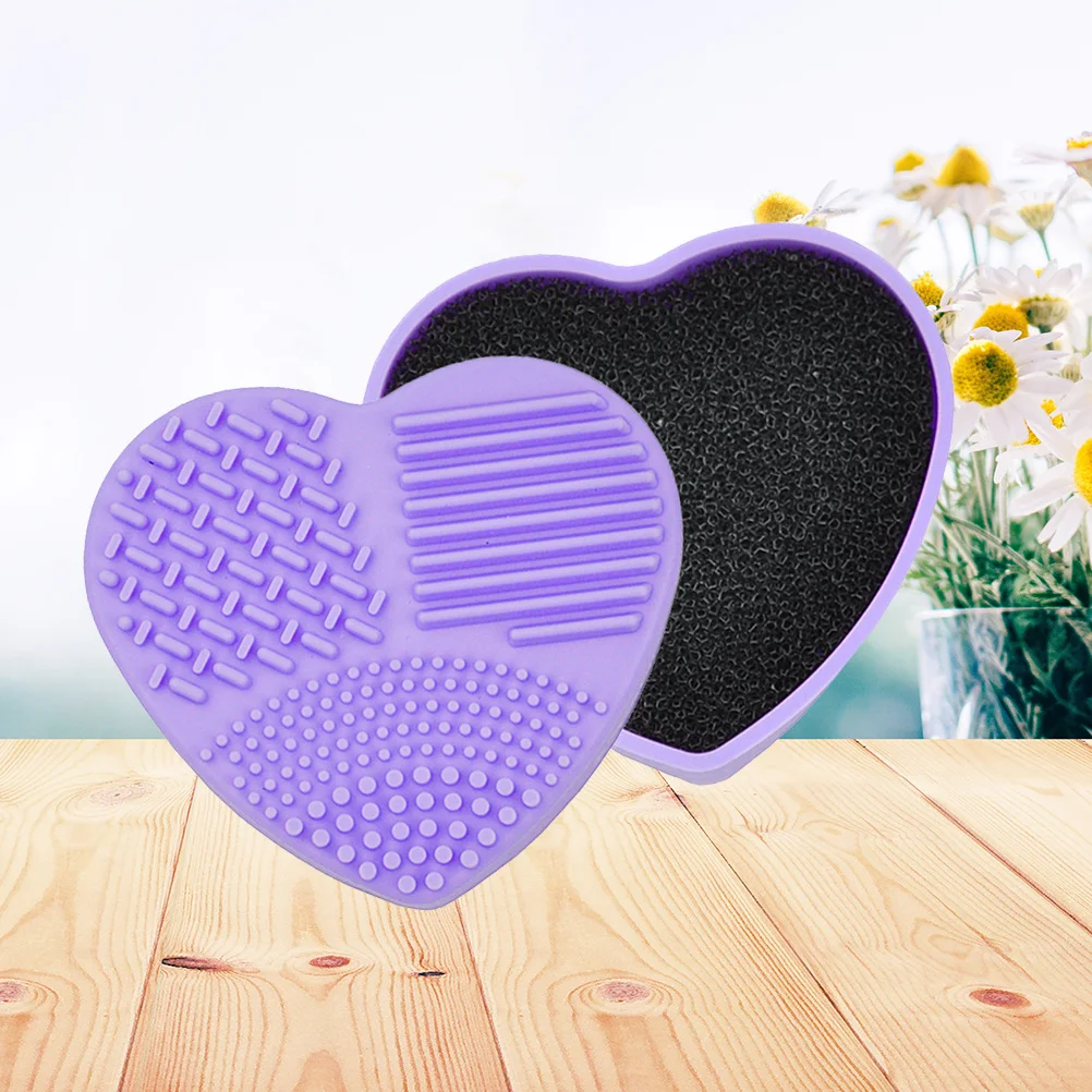 Spugna per trucco Ombretto Pennello Scatola per pulizia Viola Gel di silice a forma di cuore Custodia per pulizia rapida a doppio uso asciutto e bagnato per i viaggi