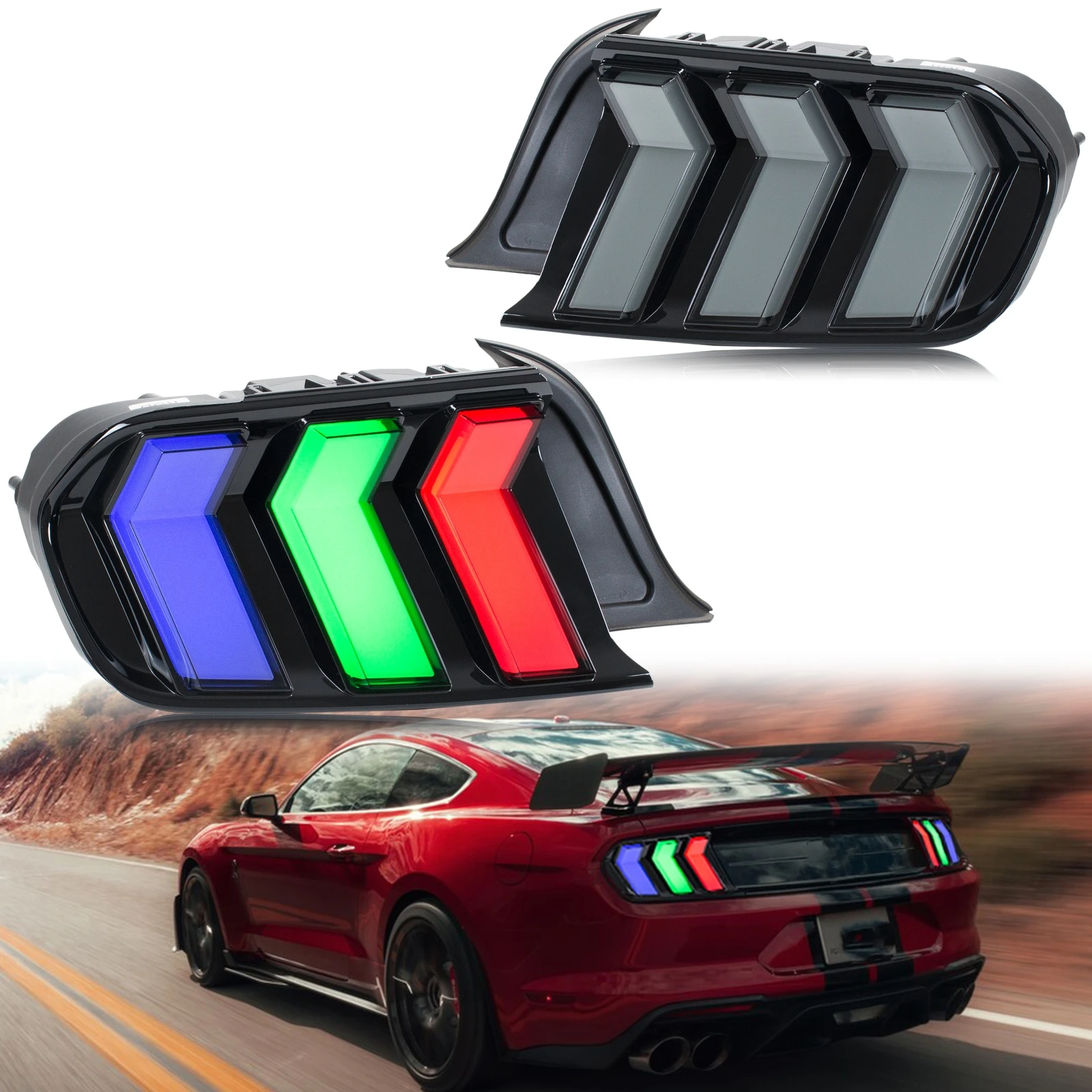 

Светодиодные задние фонари RGB в сборе для Ford Mustang S550 2015-2023 GT, изменение цвета, динамическая анимация, черные задние фонари в сборе