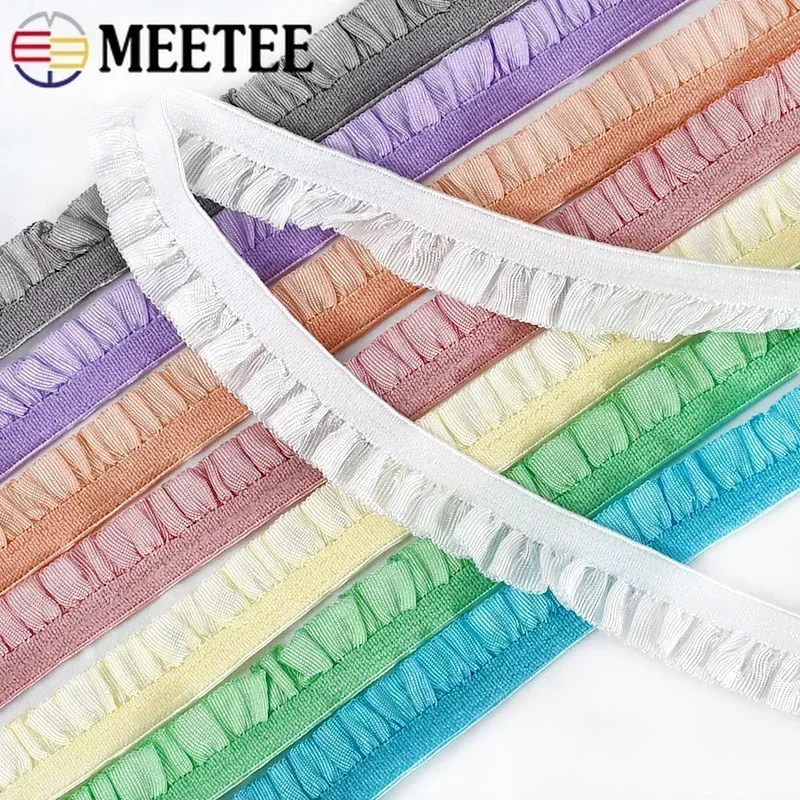 Meetee 10/20/45meters 10mm Ruffled Elastic Band Pleated Stretch Lace Trim Ribbon Baby Hairband Belt Shoes Tapes Sewing Accessory