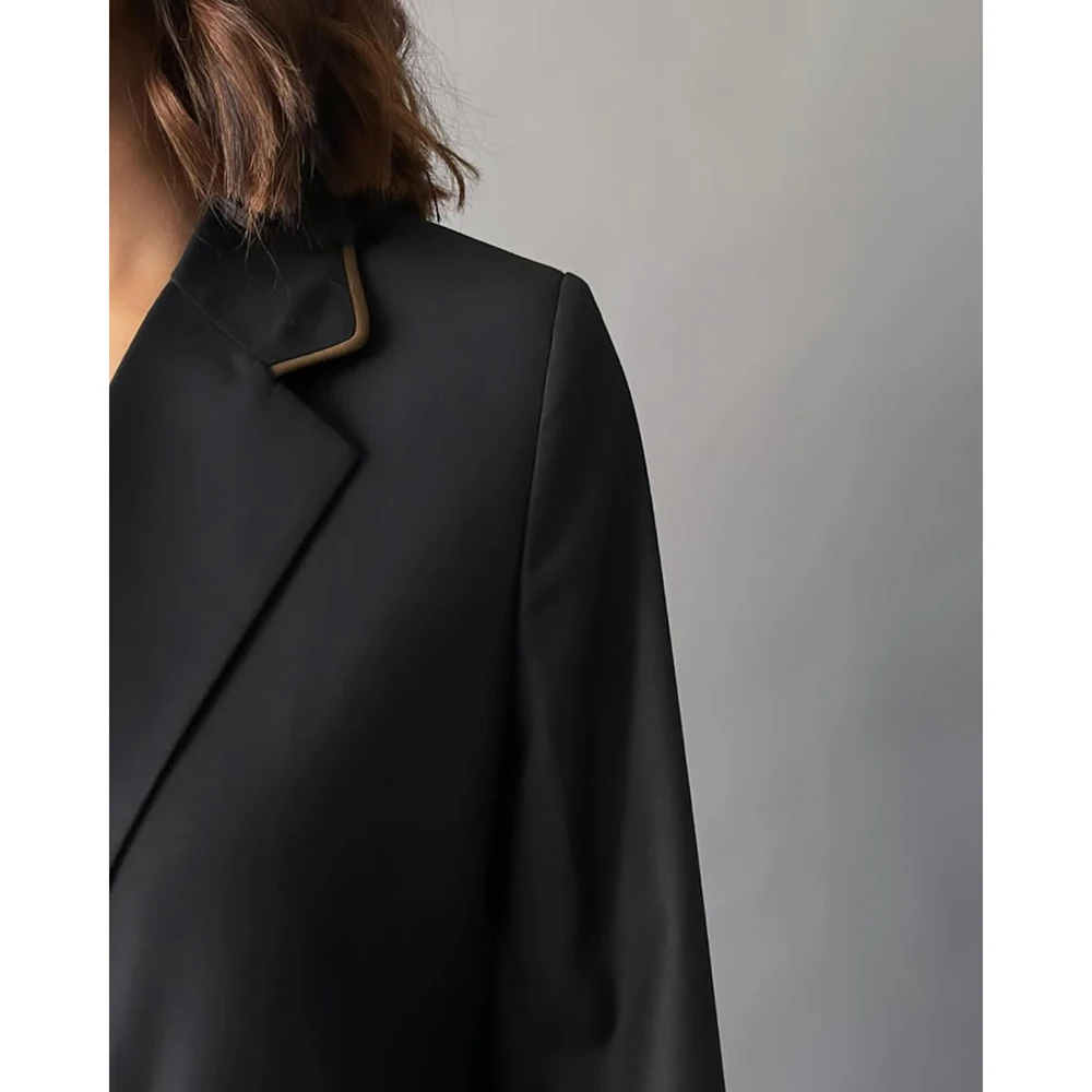 Blazer preto de peito duplo feminino, lapela de entalhe, frente plana, roupas femininas de luxo, outerwears elegantes personalizados, 2021, 1 pc