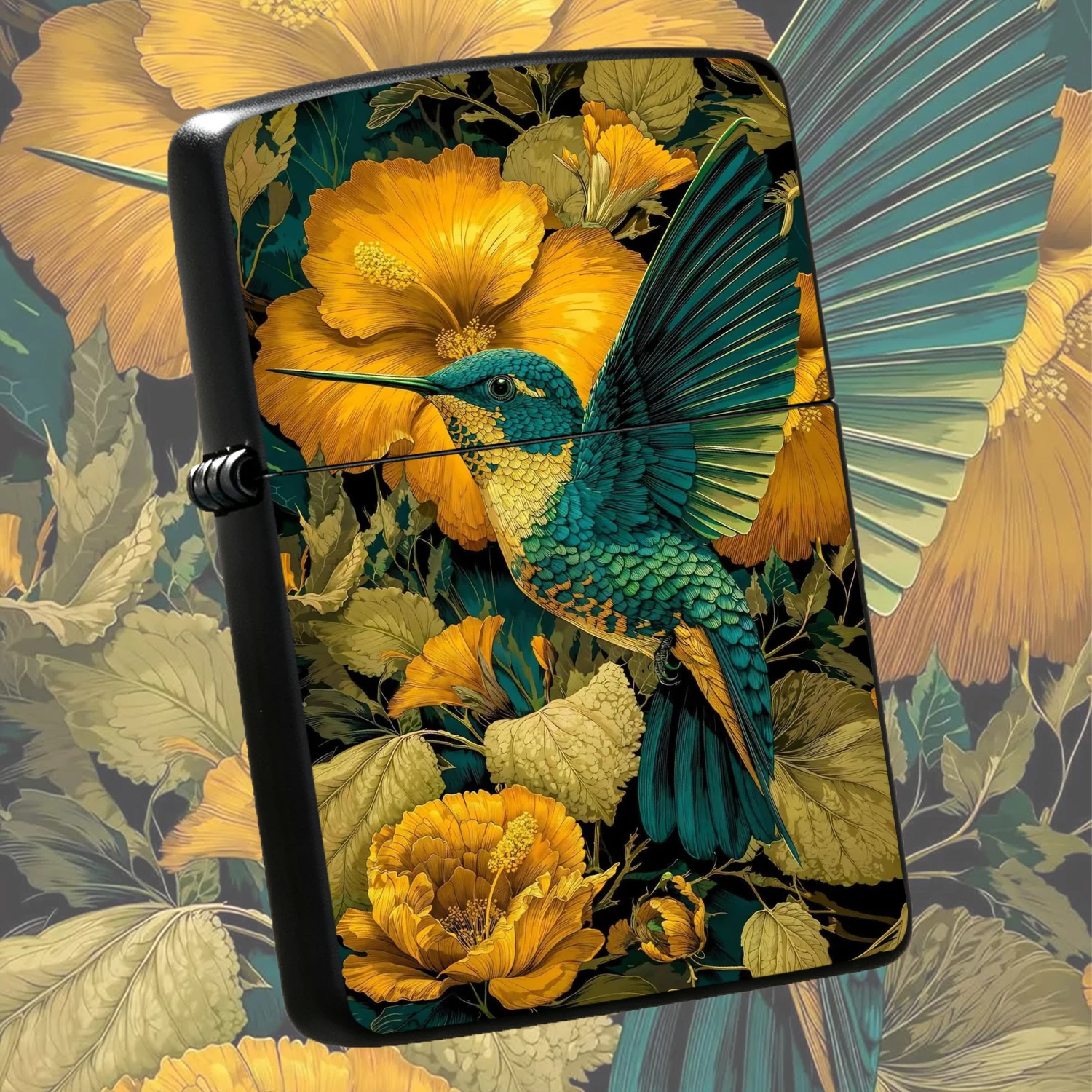Vibrant Hummingbird Blooming Flower Print Portable Lighter, Exquisite Artistic Pattern Lightweight Pocket Ignition Tool, Ideal For Daily Outdoor Camping, Gathering, Gifting Scenarios, Delicate Nature Inspired Chic Small Accessory For Everyd