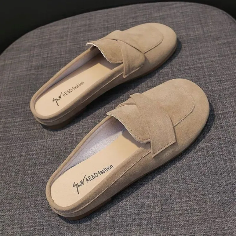 

Women's New Spring Summer Style Plus Size Mules Soft Leather Soft Sole Flat Heel Closed Toe Half Slip On Outdoor
