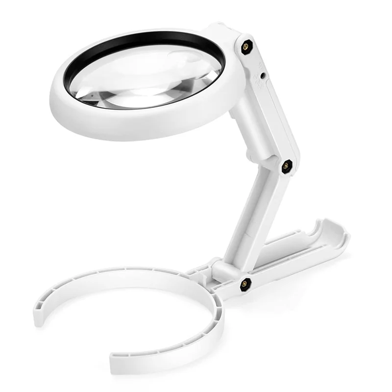 A13E-Foldable Design Magnifier Glass With Stand, 8 LED Light, 5X Magnification-Portable For Reading& Repair