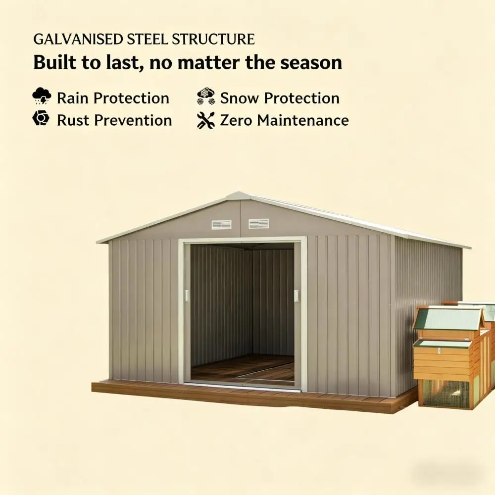 Durable Outdoor Storage Shed with Four Strategically Placed Vents,Backyard Tools Storage Shed,Garden Metal Shed