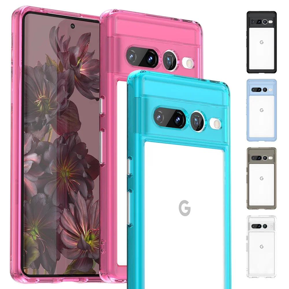 for Google Pixel 9 8 7 Pro 8A 7A 5G Case Crystal Clear Acrylic Back Soft Bumper Flexible Plated Buttons Cover Shell Funda Bumper