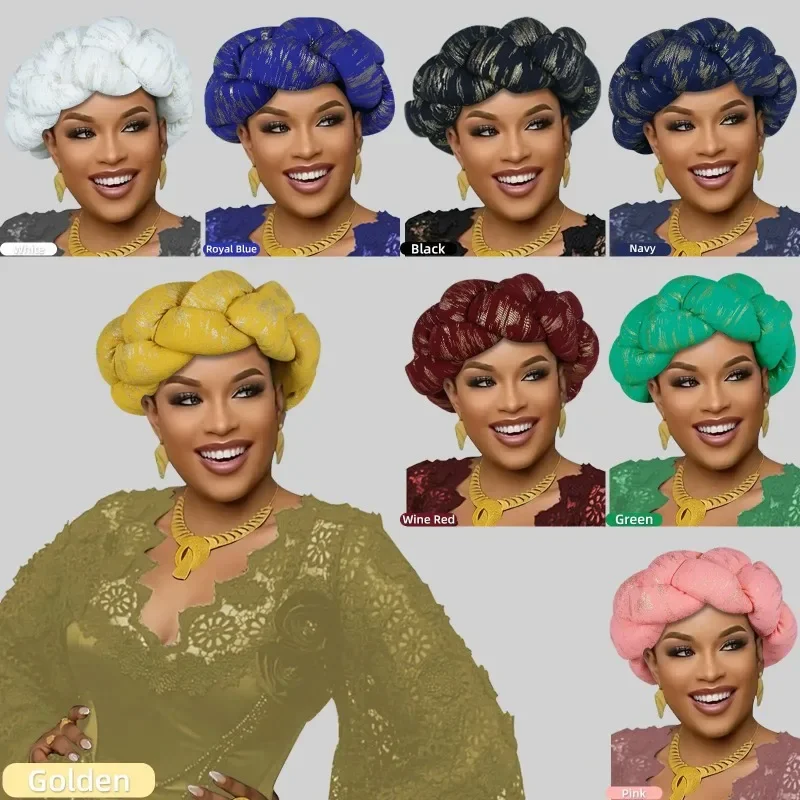 Gorro turbante africano preformado para mujer, hiyab nigeriano, pañuelo trenzado para la cabeza, tocado para fiesta de bodas