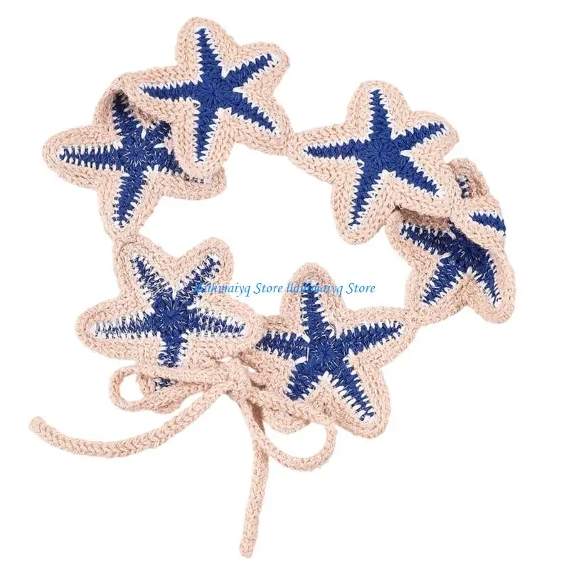 573B Warm Weather Crochet Headband with Marine Theme Detail for Travel Wear
