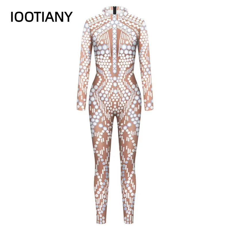 IOOTIANY Zentai kobiety seksowne kombinezon Slim przebranie na karnawał impreza z okazji Halloween wzór Flash 3D nadruk kombinezon fantazyjne ubrania