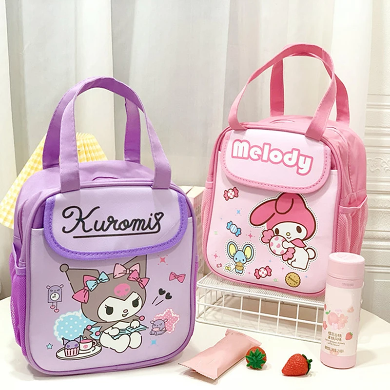 Sanrio Lovely Lunch Bag Anime My Melody Hello Kitty Pochacco Kuromi Travel Portable Breakfast Box School Child Tote Food Bag