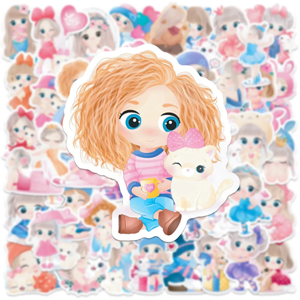 50 قطعة من ملصقات البنات - جرافيتي على شكل دمية لطيفة على شكل Q لأكواب المياه وحقائب الهواتف