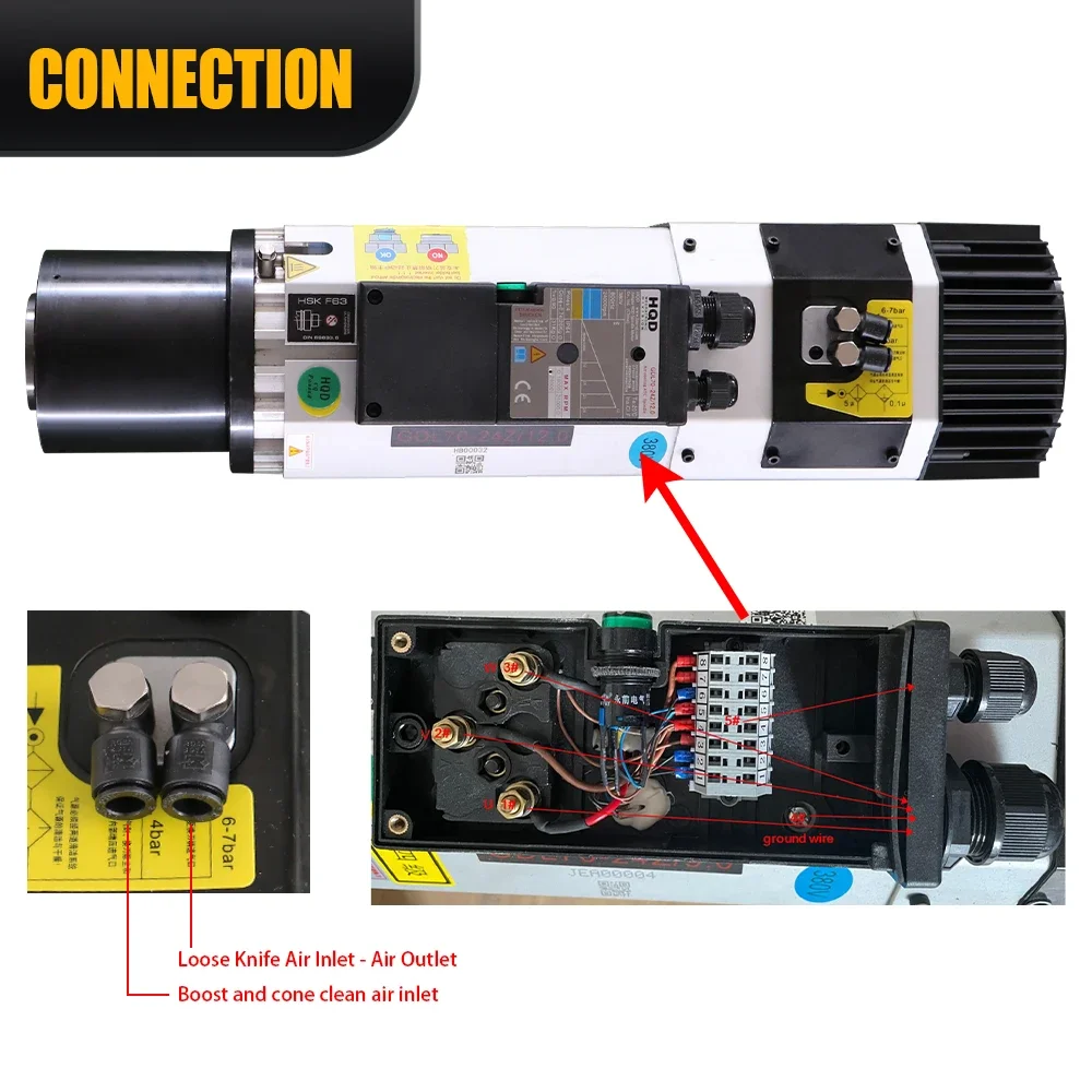 

2025HLTNC HQD Automatic Tool Change Spindle GDL70-ISO30 FSK F63 24000RPM 12KW 800Hz 20A 220v 380V air Cooling Spindle for Cnc Ro