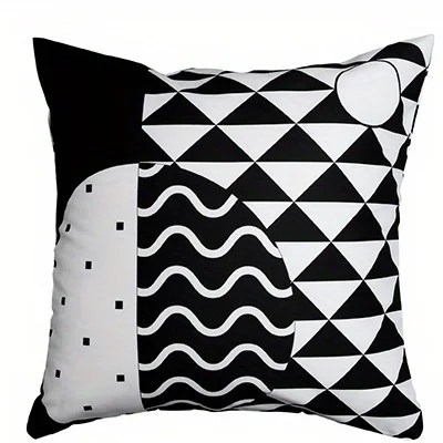 Short plush material pillowcaseHome Decor Modern Geometric Pattern Black & White Pillow Covers Pattern Cushion Cover Suitable fo