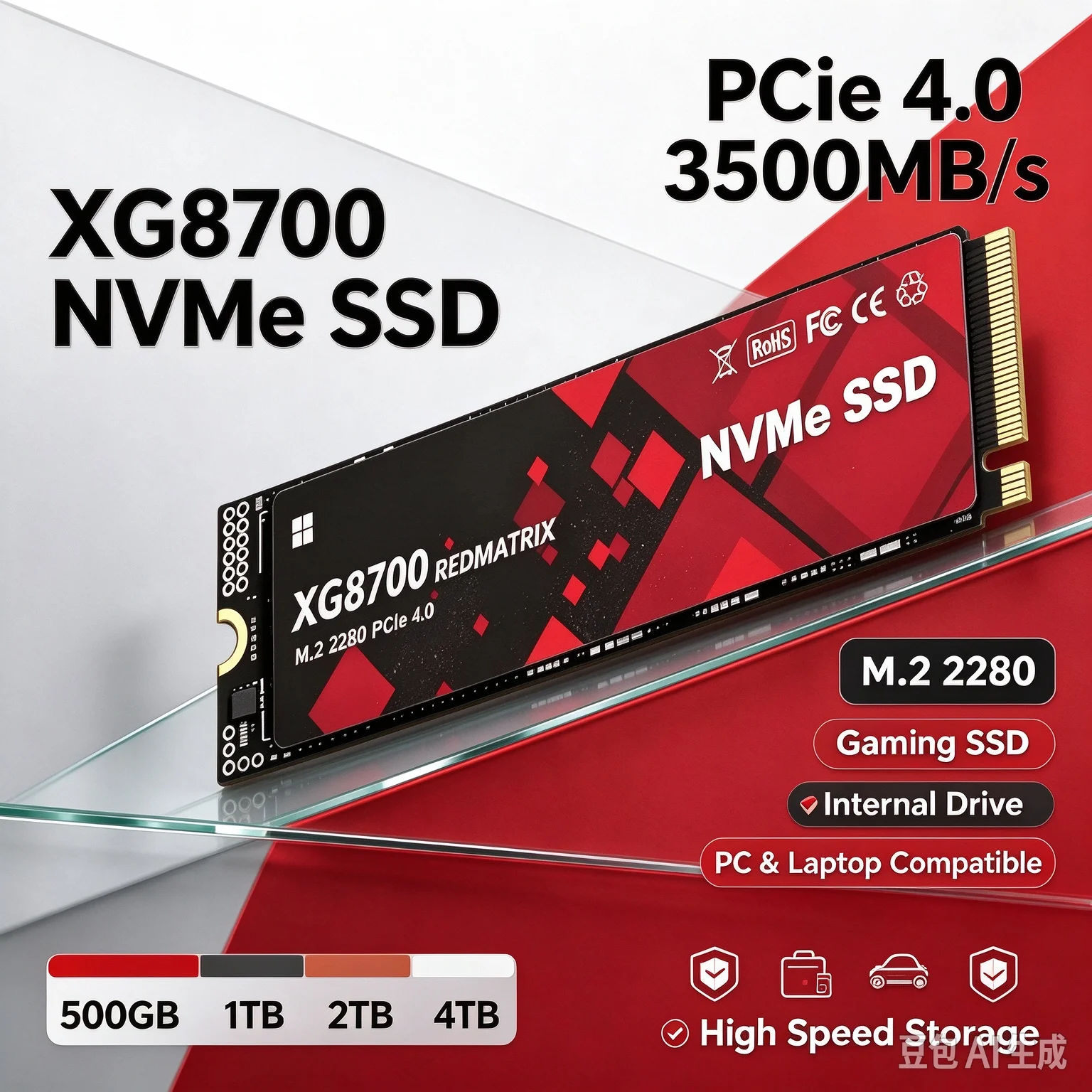XG8700 M.2 NVMe SSD PCIe 4.0 3500MB/s 500GB 1TB 2TB 4TB Capacity High‑Speed Internal Gaming Solid State Drive for PC Laptop
