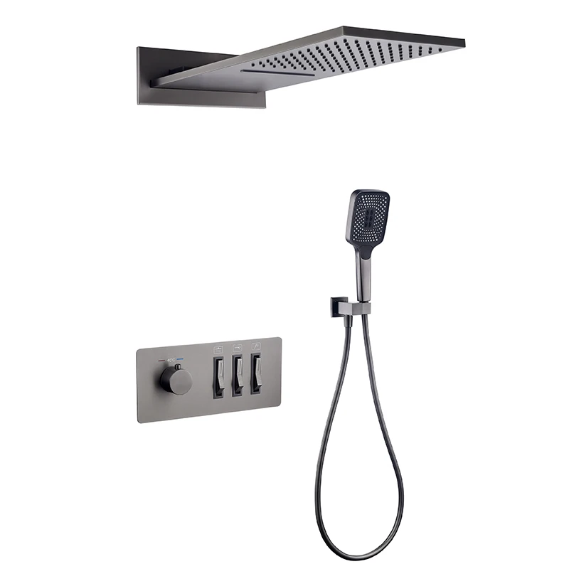 

Golden wall waterfall shower All copper fly feather thermostatic shower Large shower Concealed hidden set