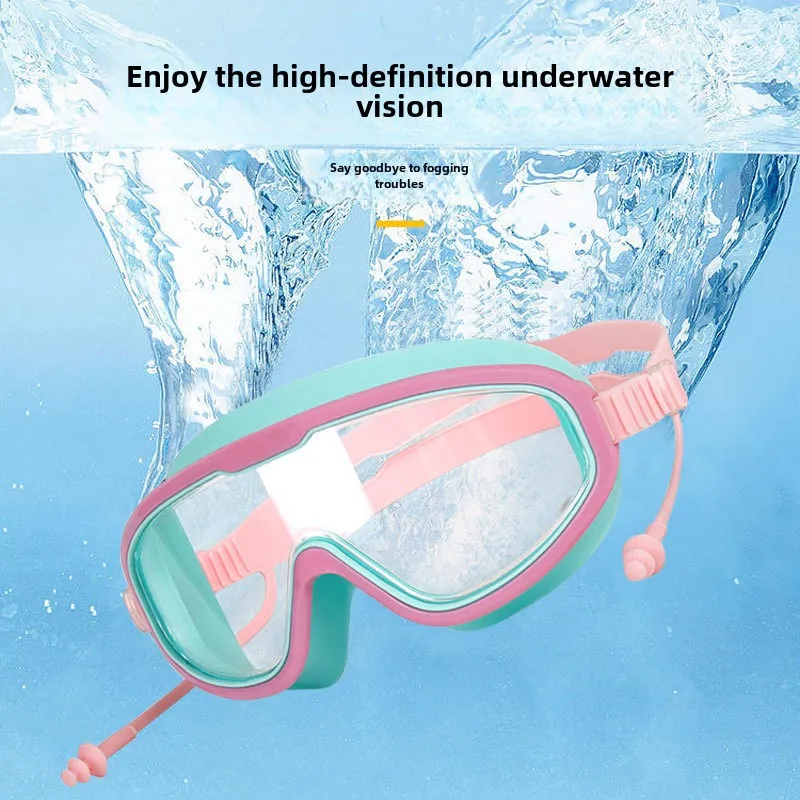 Swimming Accessories Fashionable Large Frame Swim Eyewear with High Definition Anti-fog Lens and Earplugs for Women