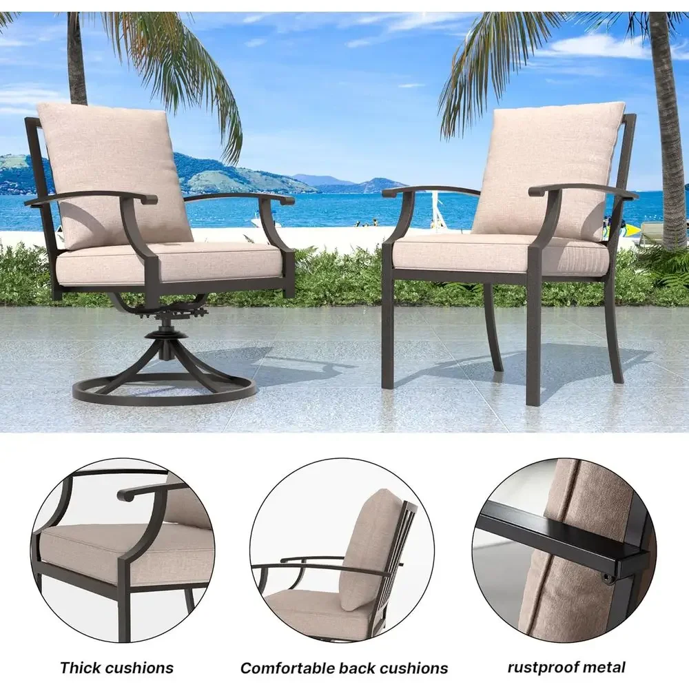 7-Piece Outdoor Patio Furniture Set with 48 Round Propane Fire Pit Table, Dining Set with 6 Chairs, Perfect for Backyard and Gar