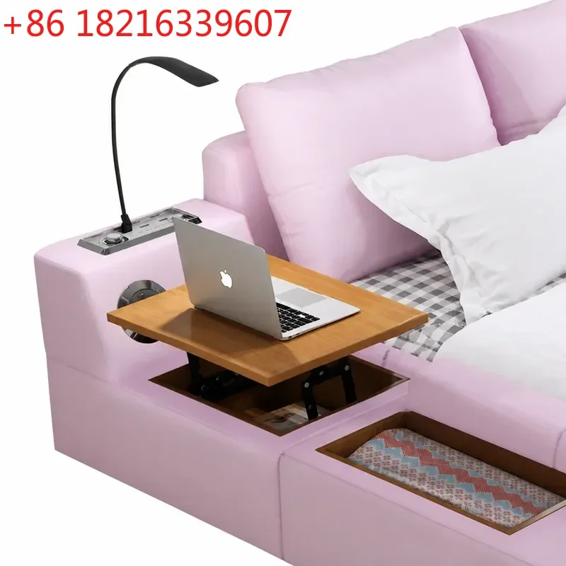 YAO Modern Simple Double Leather Bed with Guardrail Anti Fall Widened Splicing Design for Bedroom Parent Child Use