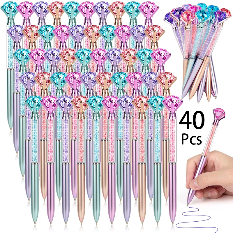 40Pcs Crystal Diamond Pens Cute Bling Pens 4 Color Glitter Style Gem Pen for School Office Supplies Black Gel Ink