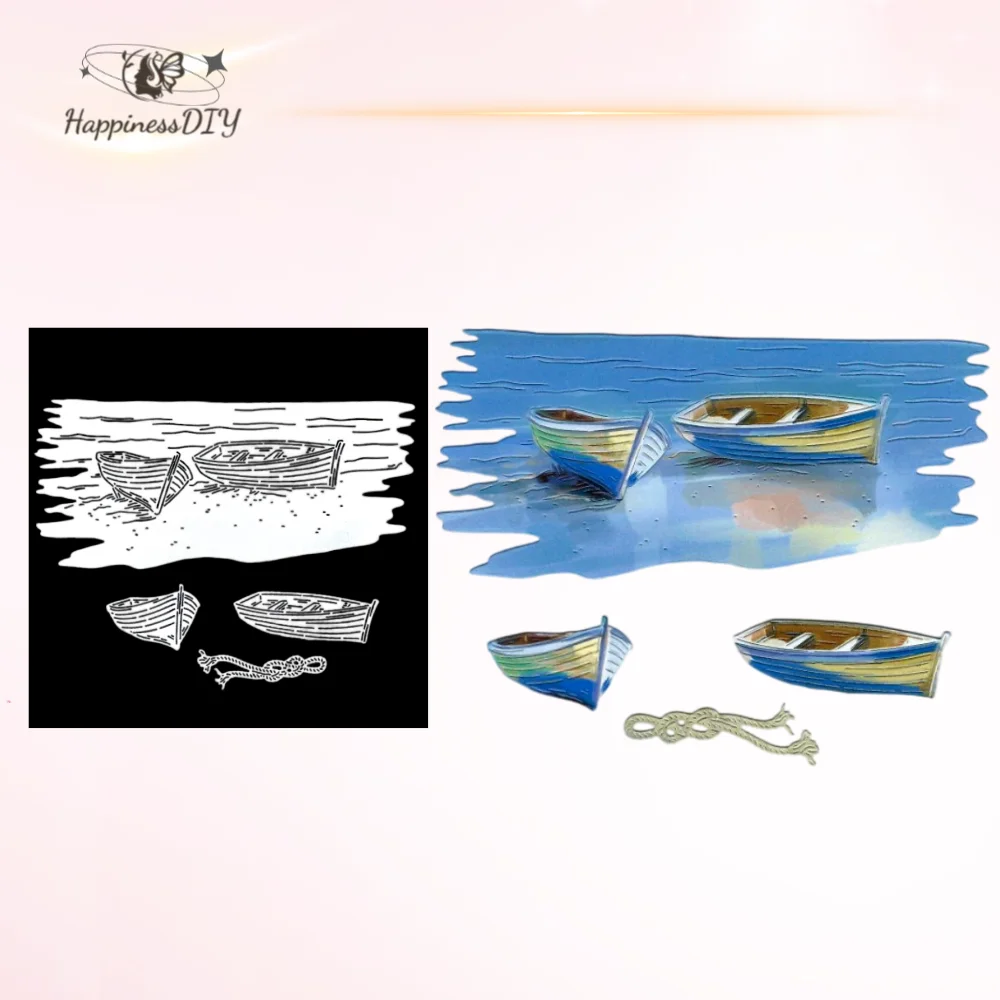 Beach Wooden Boat Holiday Fishing Metal Cutting Dies for DIY Scrapbooking Album Paper Cards Decorative Crafts Embossing Die Cuts