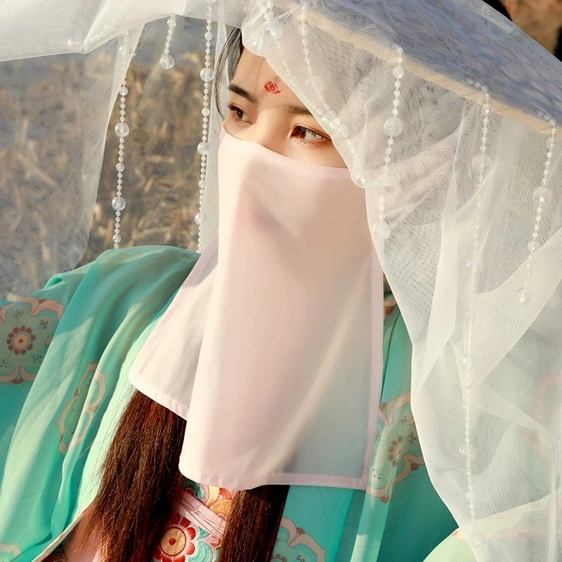 Chinese Style Face Curtain Solid Color Face Veil For Women Sun Protection Vintage Han Costume Headwear Masquerade Jewelry Mask