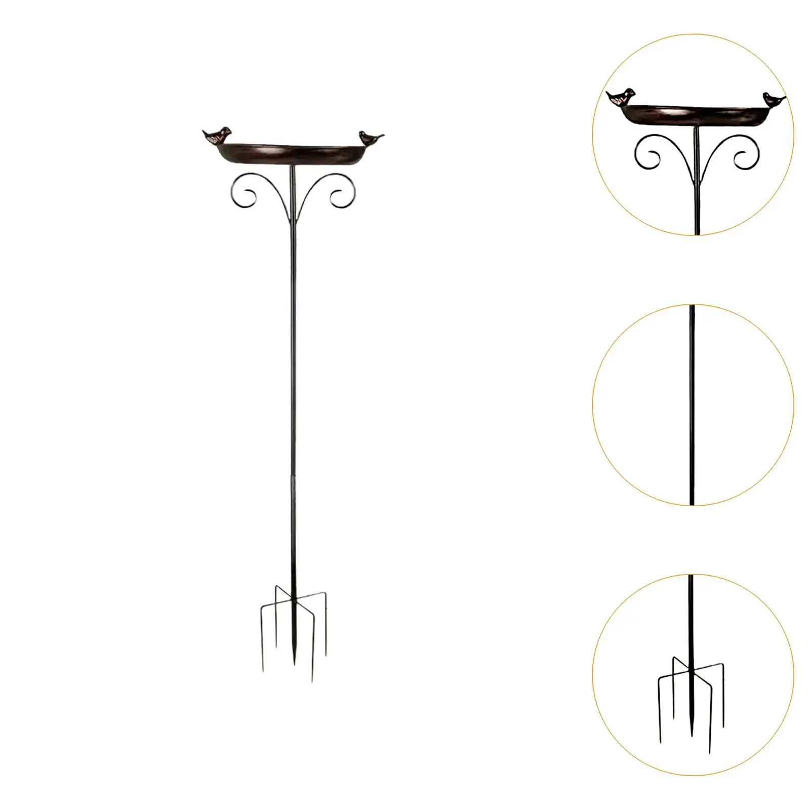Metal Bird Bath 5 Prong Stake Base Freestanding Vintage Design Feeder Tray for Backyard Outdoor Balcony Courtyard