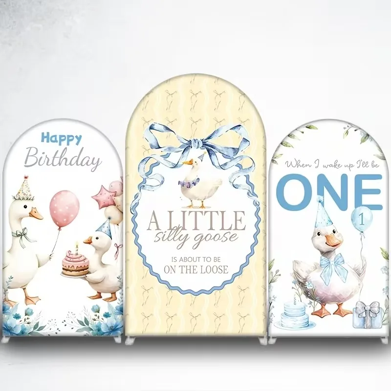Mehofond Custom 2-Sided One Silly Goose Blue Bow Cake Kid Birthday Party Baby Shower Cover Chiara Arch Background Decor Backdrop