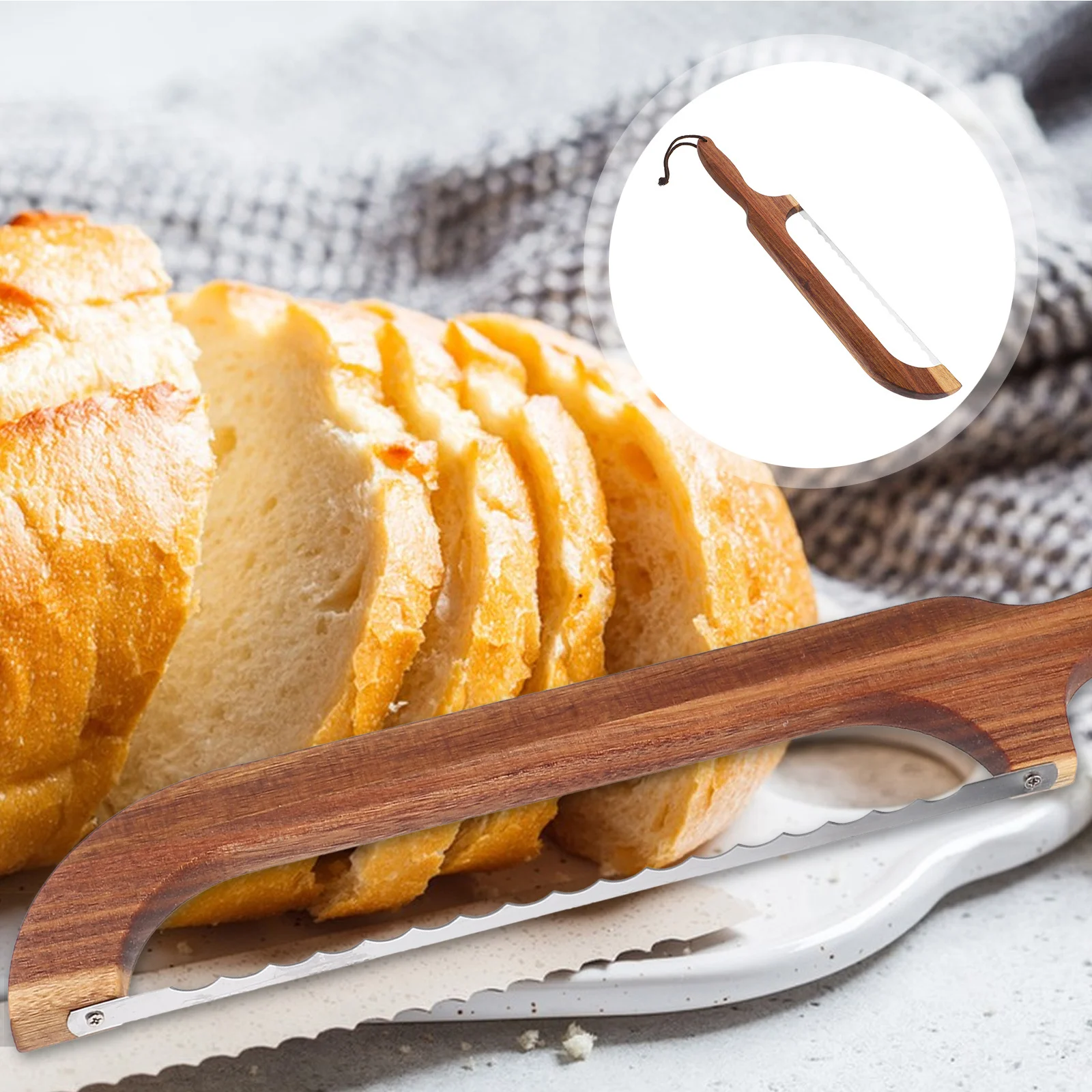 

Wooden Handled Bread Cutter Ergonomic Serrated Stainless Steel Baking Tool Baguette Toast Cake Homemade Accessories