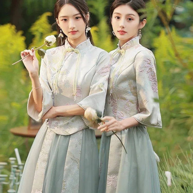 

Новое вечернее платье Ele Chinese Sle Maidsmaid Dr 2024 в стиле ретро, маленького размера, с юбкой-трапецией, простое, элегантное, для женщин