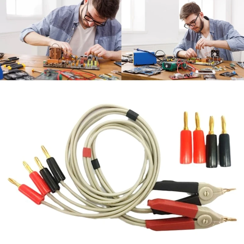 4 Wire Probe Silicone Banana Connector Multimeter Test Wire Lead Clip Cable for LCR Meter-Terminal Low Resistance 1 Pair